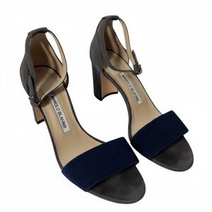 Manolo Blahnik Women's Navy and Gray Block Heels
